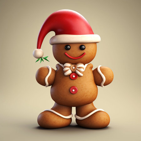 gingerbread man with santa claus hat 3d illustrationの素材