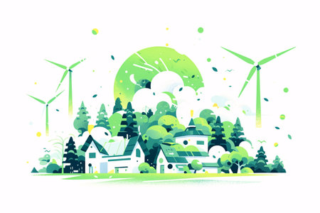 Ecology concept. Renewable green energy. Vector flat illustration.の素材