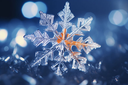 Snowflake on blue bokeh background. Christmas and New Year concept.の素材