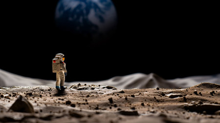Miniature astronaut standing on the surface of the planet. Elements of this image furnished by NASAの素材