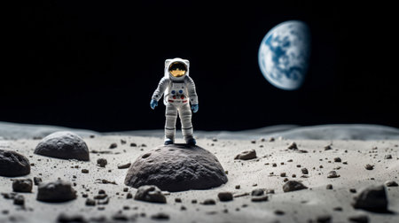 Astronaut standing on the moon. Astronaut on the moon.の素材