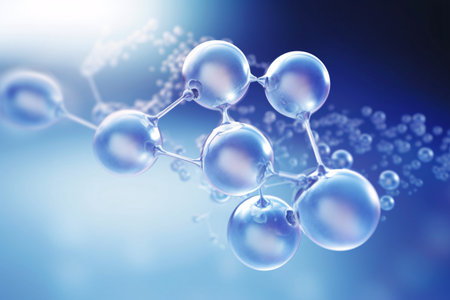 Molecular structure on a blue background. 3d illustration.の素材