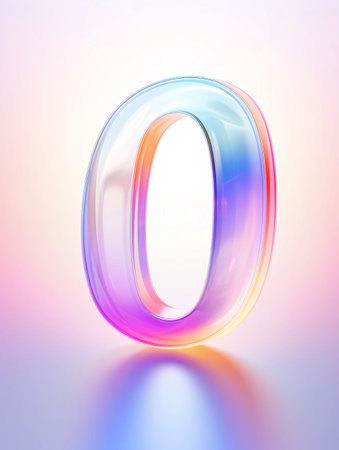 Glossy transparent font Number 0. 3D render illustration.の素材