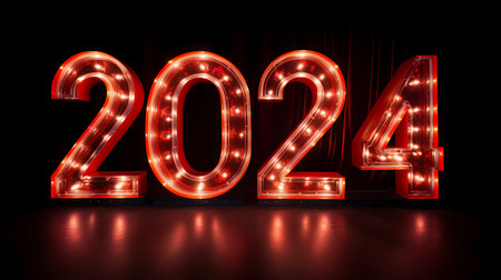 Happy New Year 2014 background with glowing neon numbers. 3D Renderingの素材
