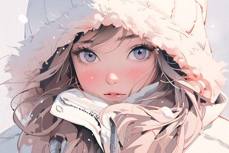 Portrait of a beautiful girl in winter clothes. 3D illustration.の素材