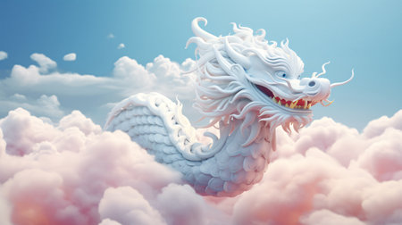 dragon in the clouds, 3d render illustration of dragon in the cloudsの素材