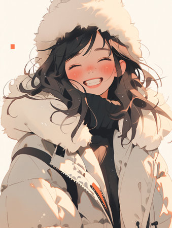 Portrait of a beautiful asian girl in winter clothes. Vector illustration.の素材