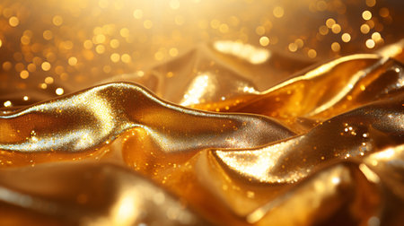 Luxury golden satin fabric as background, closeup viewの素材