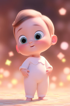 Cute baby boy 3d illustration, soft focus background with bokehの素材