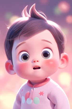 3d rendering of a cute little baby girl wearing a pink dressの素材