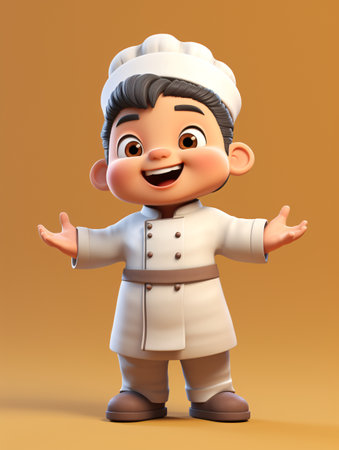 Cartoon chef standing with open arms on brown background - 3D illustrationの素材