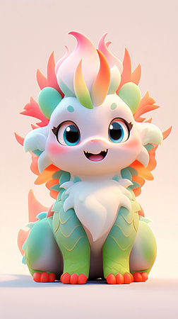 Year of the Dragon Baby Dragon 3 3D IP image design, 3D cartoon cute baby dragon concept illustrationの素材