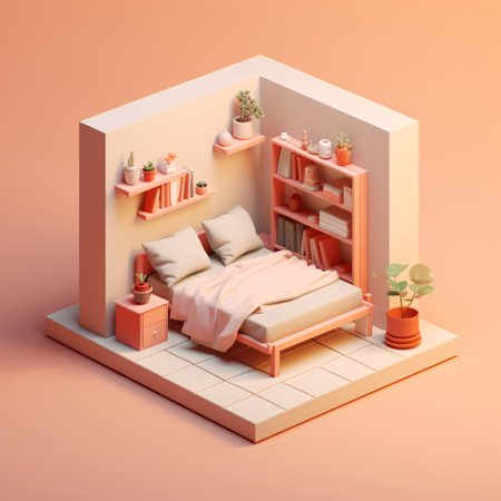 Interior of a room with a bed. 3D rendering.の素材