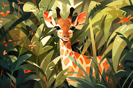 Giraffe in the jungle. Vector illustration of a wild animal.の素材