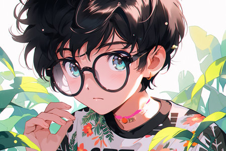 Portrait of a cute young woman with glasses. Vector illustration.の素材