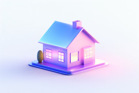 House in pink and blue colors, 3d render, digital illustrationの素材