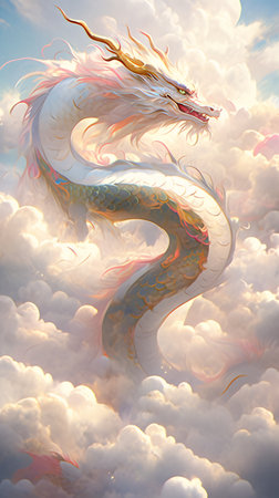 Dragon in the clouds. 3D illustration. Fantasy and imagination.の素材