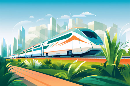 High-speed train on the road in the city. Vector illustrationの素材