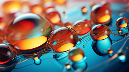 3d illustration of abstract background with water drops in blue and orangeの素材