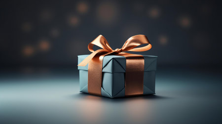 Gift box with bow on dark background. 3D rendering.の素材