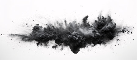 Explosion of black smoke on a white background. Abstract background.の素材