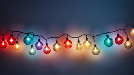 Colorful christmas lights on a dark background with copy space.の素材