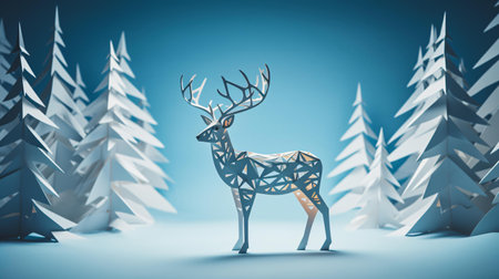 Deer in the winter forest. 3D rendering, 3d illustration.の素材