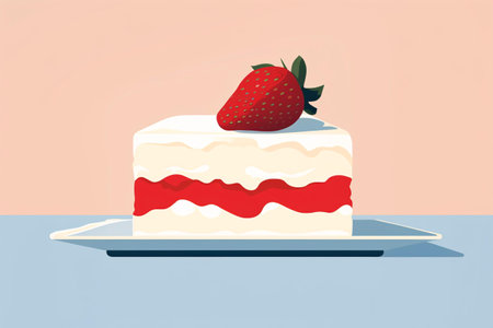 Strawberry cake on a plate. Vector illustration in flat styleの素材