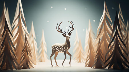 Deer in the forest. 3D illustration. Vintage style.の素材