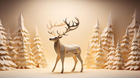 Deer in the forest. 3D illustration. Christmas background.の素材