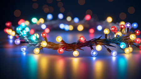Colorful Christmas lights on a dark background with bokeh effectの素材