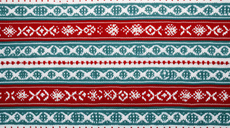 Thai style fabric pattern with snowflakes and red stripes.の素材