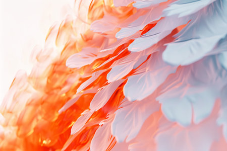 abstract background with feathers in blue and orange colors, close upの素材