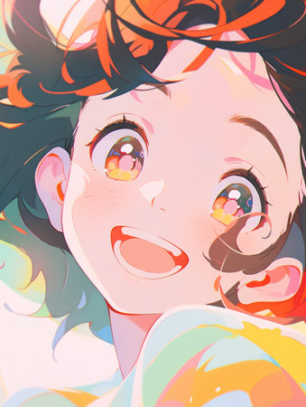 Illustration of a cute girl with a smile on her face.の素材
