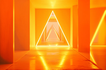 Futuristic corridor with glowing neon lights. 3D rendering.の素材