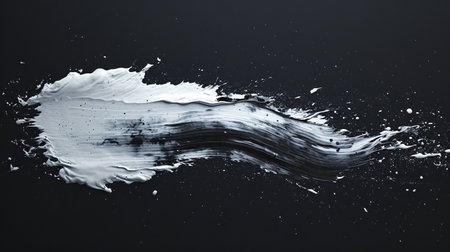White paint splash isolated on black background. 3d render illustration.の素材