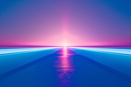 Futuristic abstract background. Light lines on the surface of the water.の素材