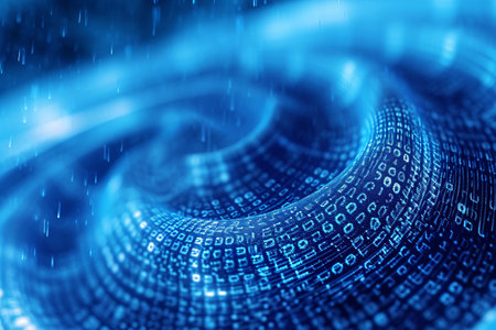 Blue matrix digital data flow. Abstract cyberspace concept. 3D Renderingの素材
