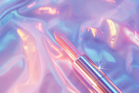 Cosmetic branding, girly and glamor concept - Eyeshadow palette and lipstick on silk background, make-up and cosmetics product for luxury beauty brand, holiday banner designの素材