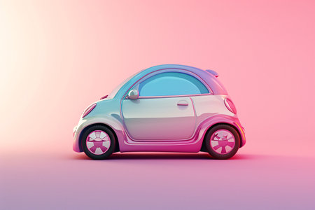 Modern compact city car on a pink background. 3d rendering.の素材