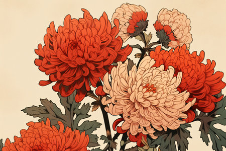 Chrysanthemum. Hand drawn vector illustration in vintage style.の素材