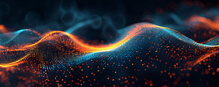 3d rendering of abstract digital particles. Futuristic wave with depth of field and bokeh. Big data visualization.の素材