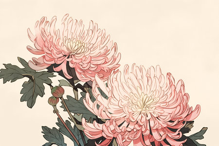 Vintage chrysanthemum flowers. Hand drawn vector illustration.の素材