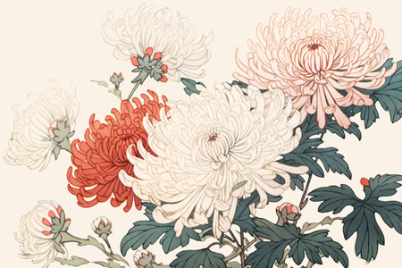 Vintage chrysanthemum background. Hand drawn vector illustration.の素材