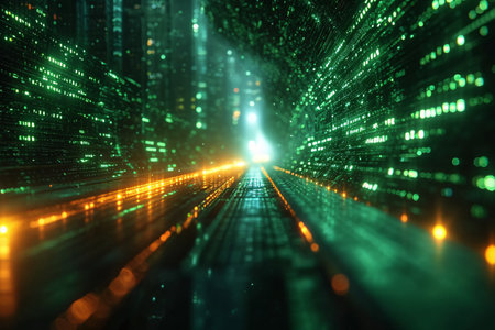 Digital data flow in the tunnel. Computer generated 3D photo renderingの素材