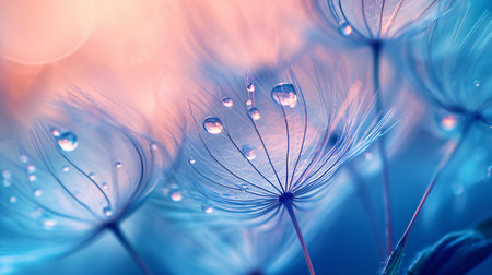 Dandelion seeds with water drops close-up. Soft focusの素材