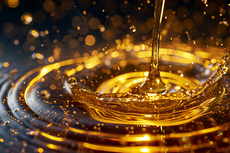 Falling drops of honey. Splash effect after collision a falling drops with water Surfaceの素材