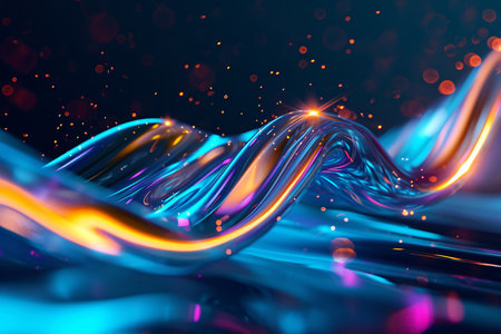3d rendering of abstract wavy background with beautiful bokeh lightsの素材