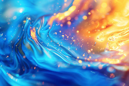 abstract background of blue and yellow liquid with sparkles. macroの素材