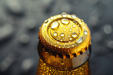 Close-up of beer bottle with water droplets on dark backgroundの素材